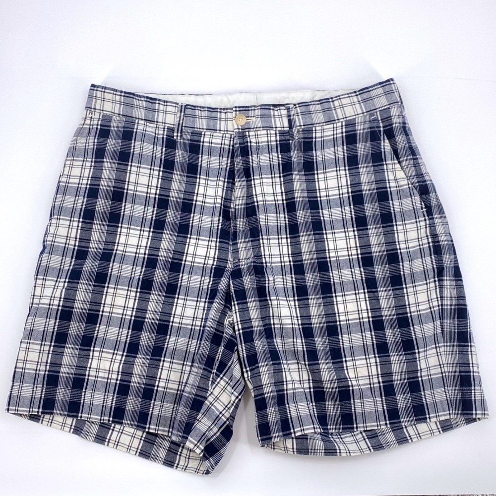Polo Golf Ralph Lauren Chino Shorts Mens 34 Navy White Plaid Cotton Golf Preppy